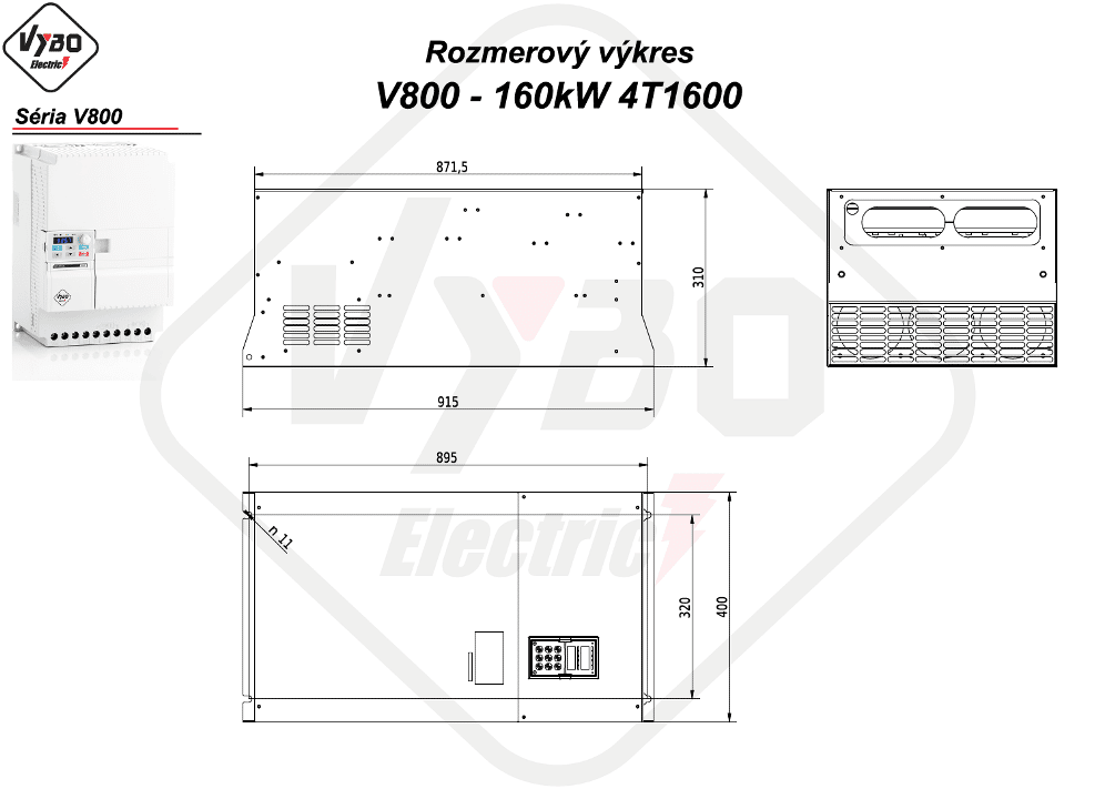 rozměrový výkres frekvenční měnič V800 4T1600