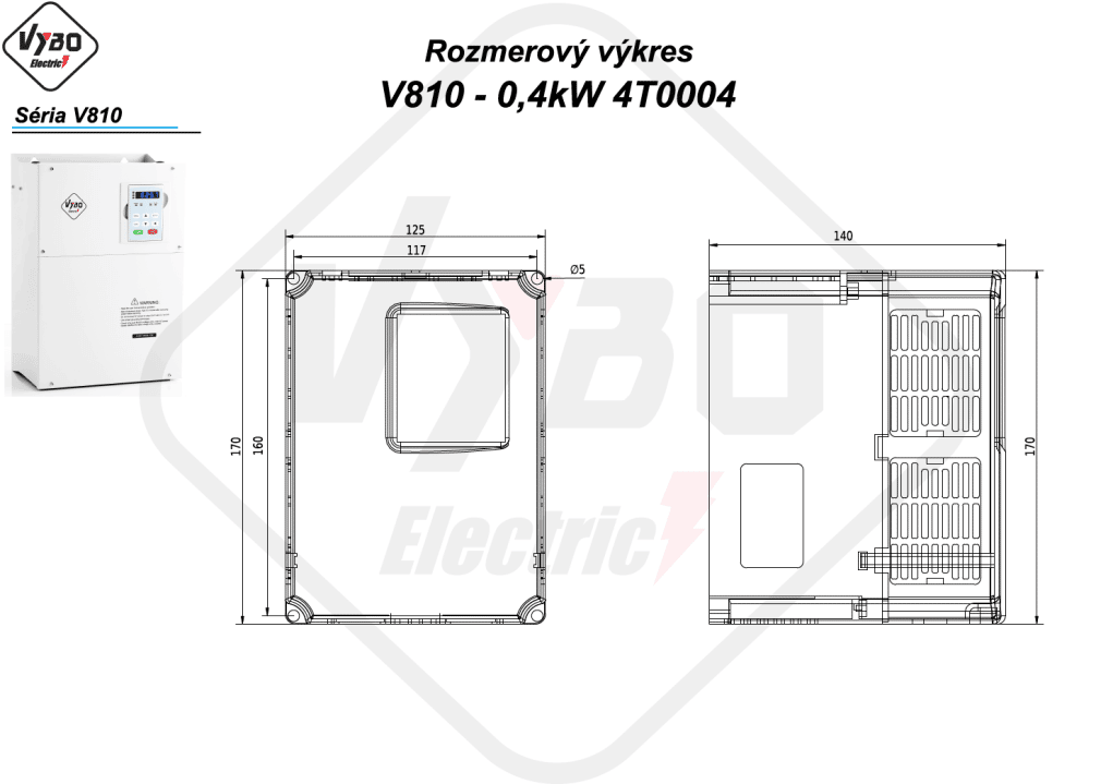 rozměrový výkres frekvenční měnič V810 4T0004