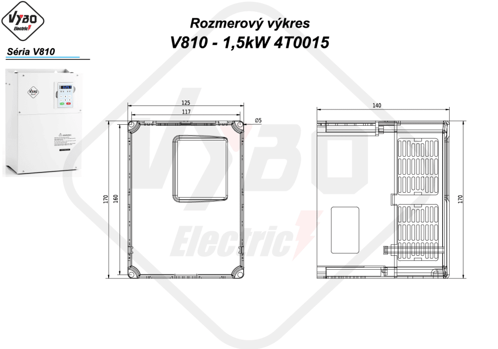 rozměrový výkres frekvenční měnič V810 4T0015