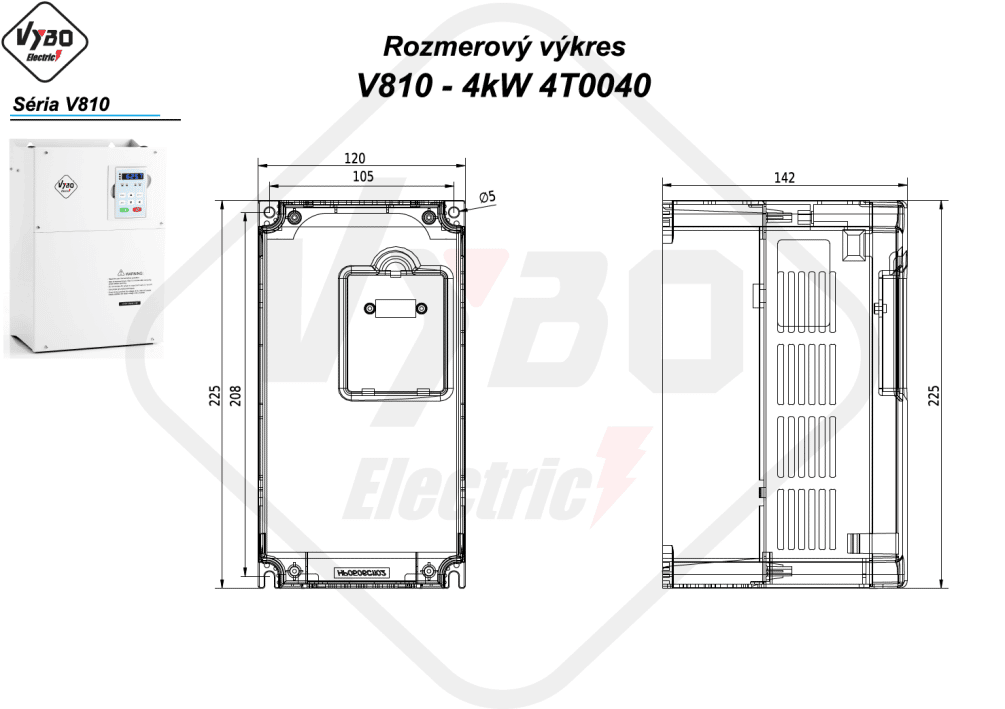 rozměrový výkres frekvenční měnič V810 4T0040