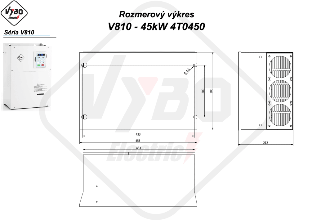 rozměrový výkres frekvenční měnič V810 4T0450