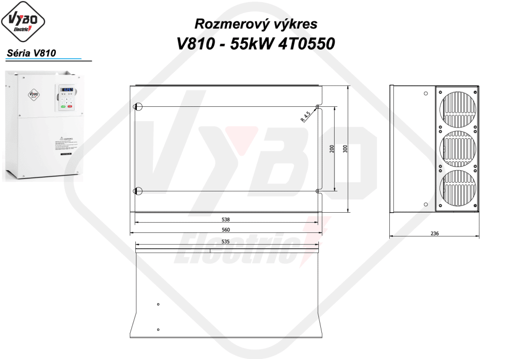 rozměrový výkres frekvenční měnič V810 4T0550