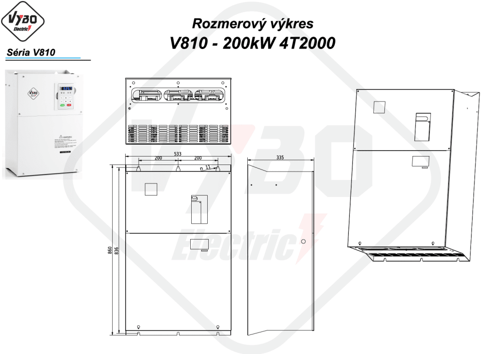 rozměrový výkres frekvenční měnič V810 4T2000