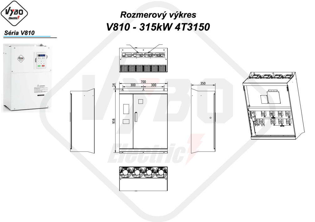 rozměrový výkres frekvenční měnič V810 4T3150