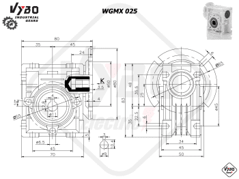 rozměry šneková převodovka wgmx025