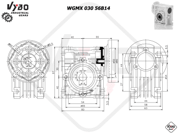 rozměry šneková převodovka wgmx030 56B14
