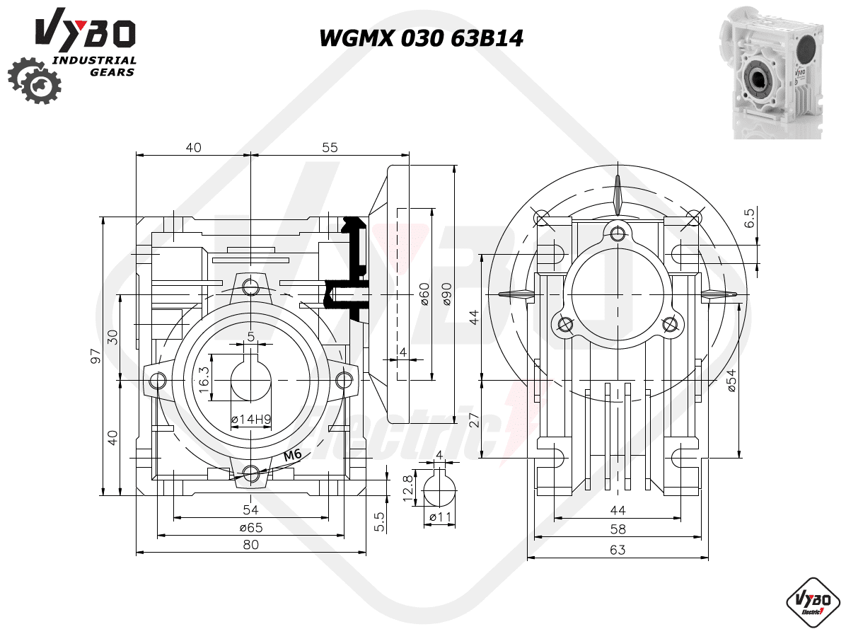 rozměry šneková převodovka wgmx030 63B14
