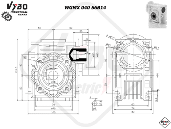 rozměry šneková převodovka wgmx040 56B14