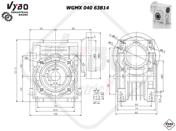 rozměry šneková převodovka wgmx040 63B14