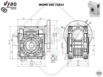 rozměry šneková převodovka wgmx040 71B14