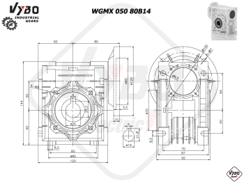 rozměry šneková převodovka wgmx050 80B14