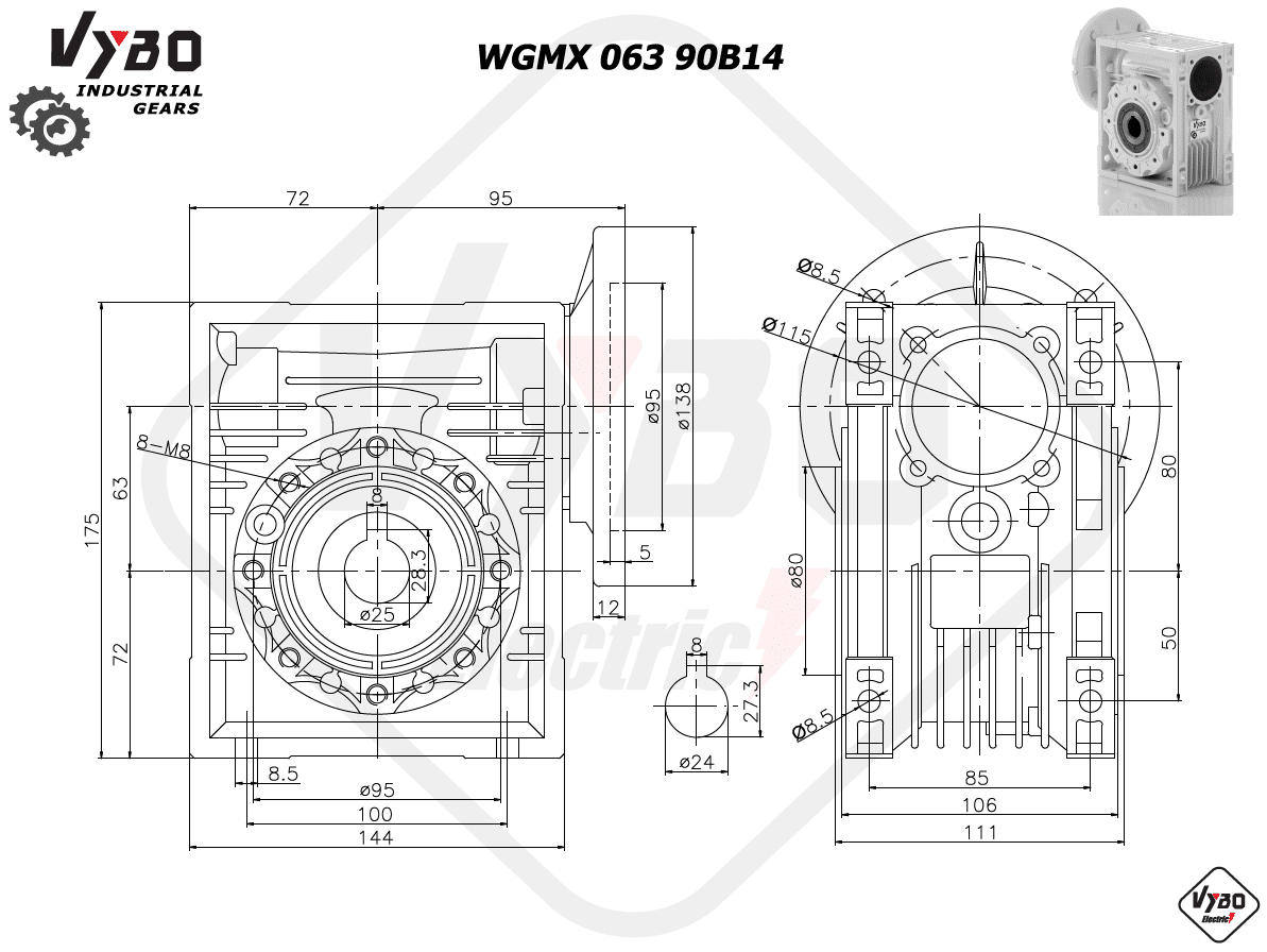 rozměry šneková převodovka wgmx063 90B14