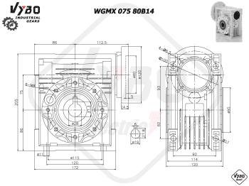 rozměry šneková převodovka wgmx075 80B14