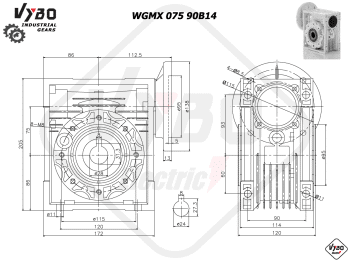 rozměry šneková převodovka wgmx075 90B14