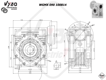 rozměry šneková převodovka wgmx090 100B14