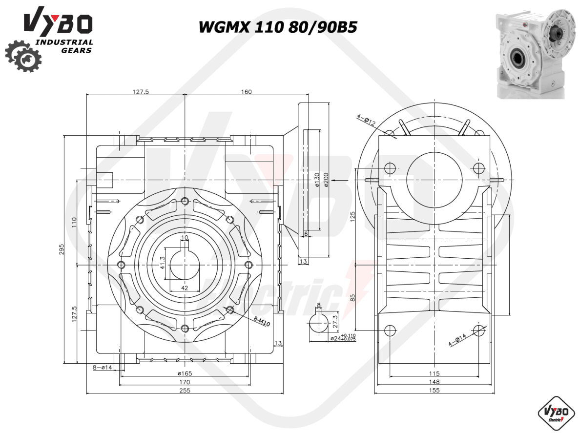rozměry šneková převodovka WGMX110 90B5