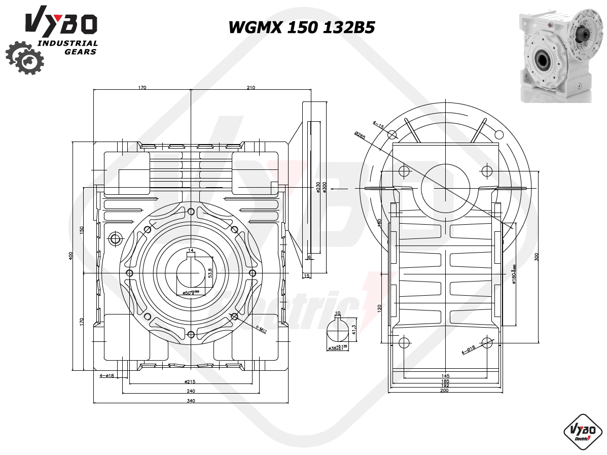 rozměry šneková převodovka wgmx150 132B5