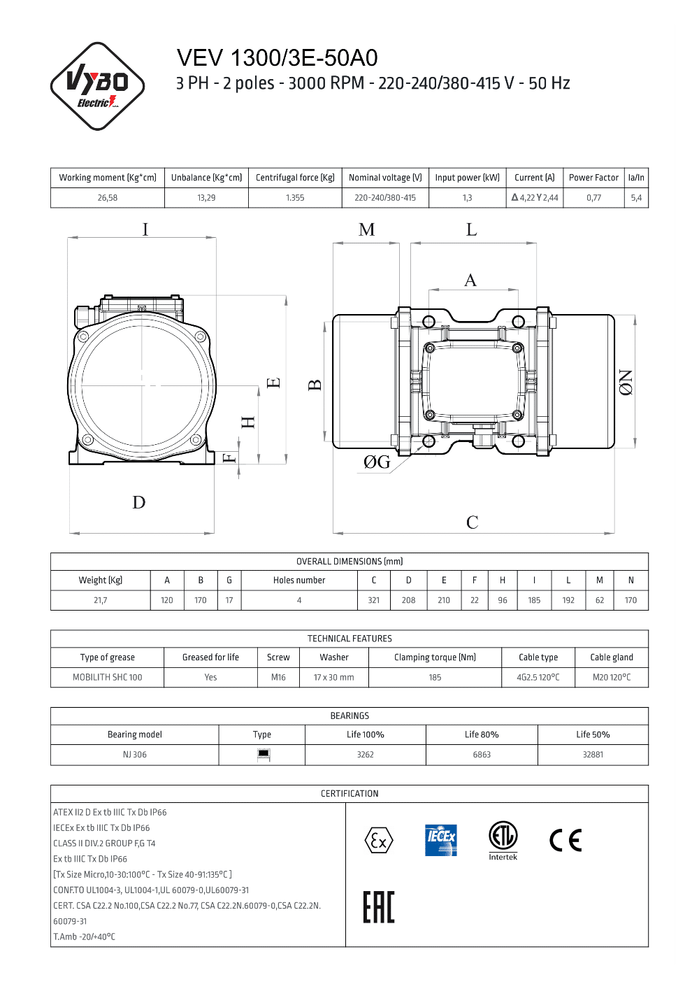 dátový list vibromotor VEV 1300
