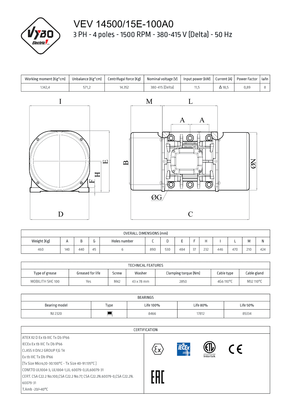 dátový list vibrační motor VEV14500-15E-100A0