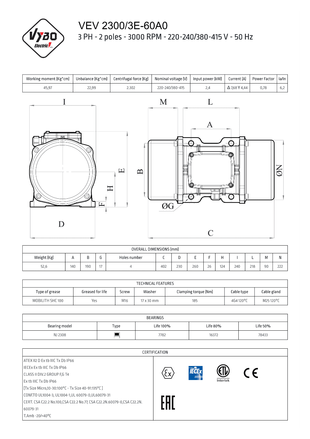 dátový list vibrační elektromotor VEV 2300