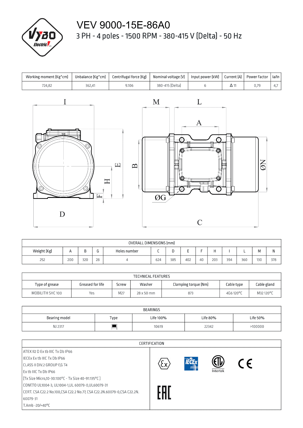 dátový list vibrační motor VEV9000-15E-86A0